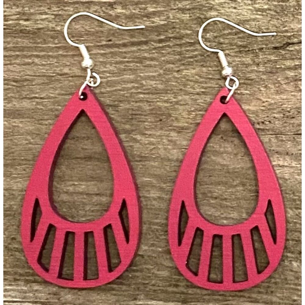 Teardrop Wood Earrings, Magenta - E009-33